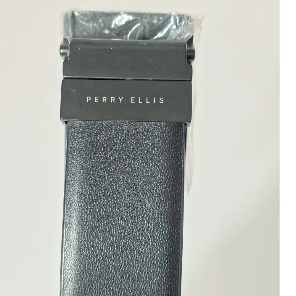 Perry Ellis Mens Belt Black/Brown 42 Reversible Plaque Buckle DP06029
